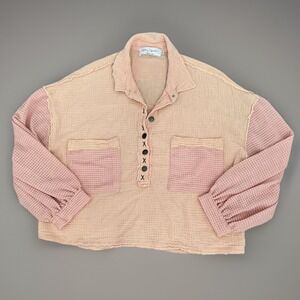 Ashley Danielle Apricot Lane Coral Peach Waffle‎ Knit Sleeve Pullover Top